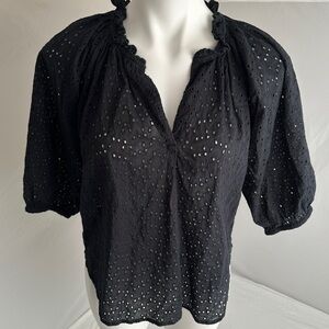 Dylan black eyelet v-neck three quarter sleeve blouse